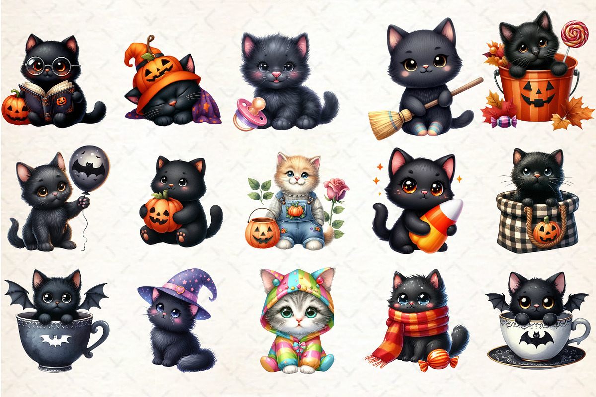 Nursery Halloween Black Cat Clipart, an Illustration by Rose Art (Photo 2 of 7)