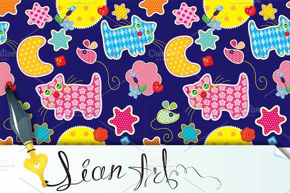Seamless pattern -cat, mouse, stars preview 2