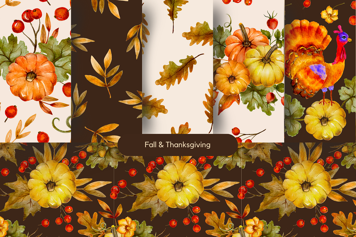 Watercolor Seamless Pattern Bundle, a Seasonal Illustration by Red Ink (Photo 4 of 14)