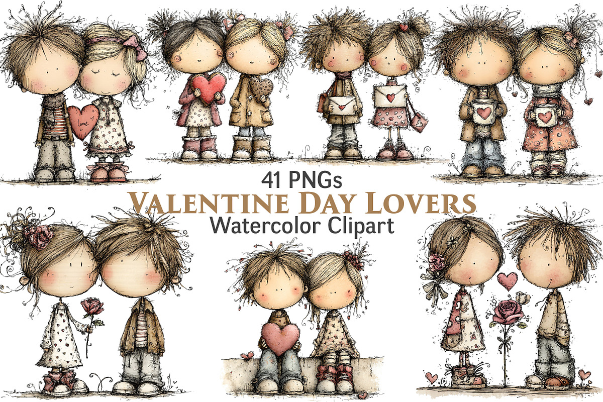 Valentine's Day Lovers Clipart, an Illustration by Pixels.Craft (Photo 1 of 5)