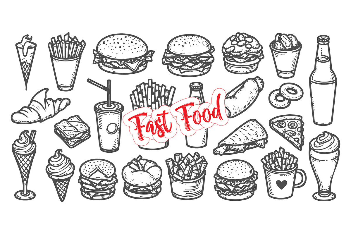 Hand-Drawn Fast Food Illustration, a Food Illustration by MkStudio (Photo 3 of 3)