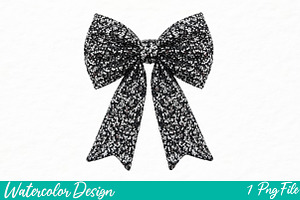Coquette Black Sparkly Bow PNG, an Illustration by Watercolor design
