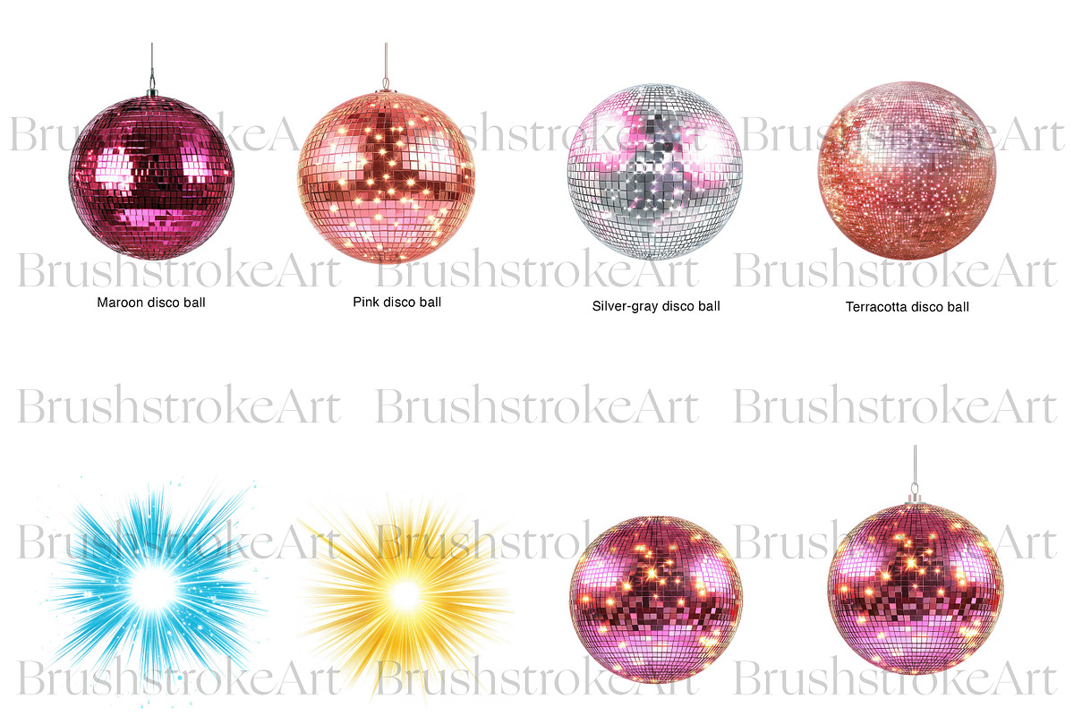Disco Ball Clipart, Light Burst PNG, a Decorative Illustration by BrushstrokeArtGB (Photo 6 of 9)