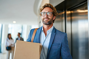 Fired man leaving office with box, a Person Photo by AlyaAnd
