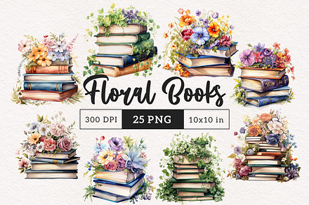 Floral Books PNG Clipart, an Object Illustration by PaintPixelCo