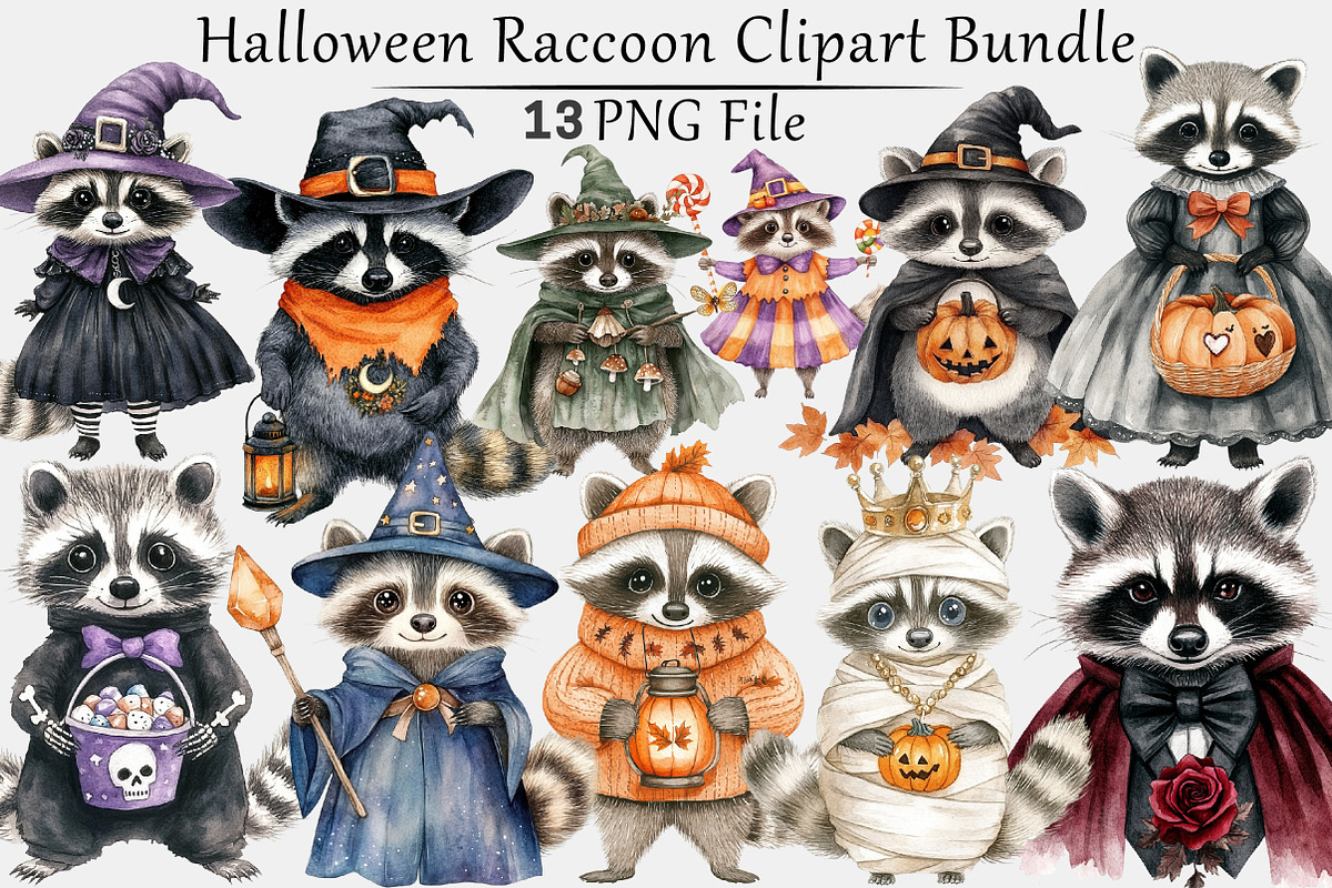 Halloween Raccoon Clipart, a Seasonal Illustration by CitraGraphics (Photo 1 of 5)