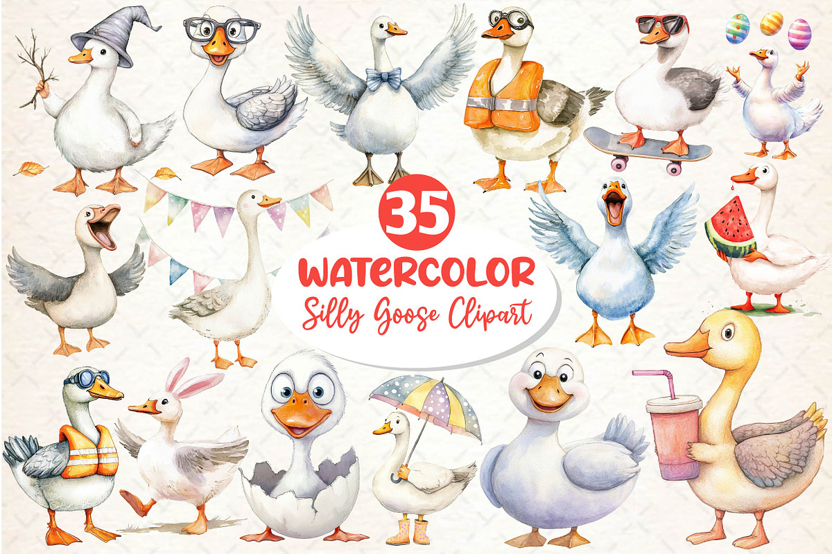 Watercolor Silly Goose Clipart, an Illustration by Dream Creation (Photo 1 of 4)
