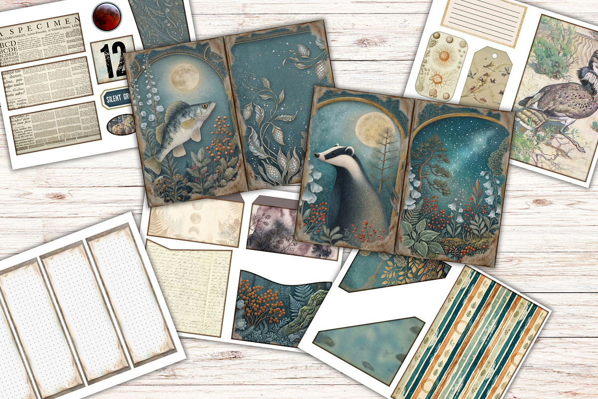 Moonlit Forest Junk Journal Pages, a Decorative Illustration by Print Haven Mochi Vintage (Photo 3 of 3)
