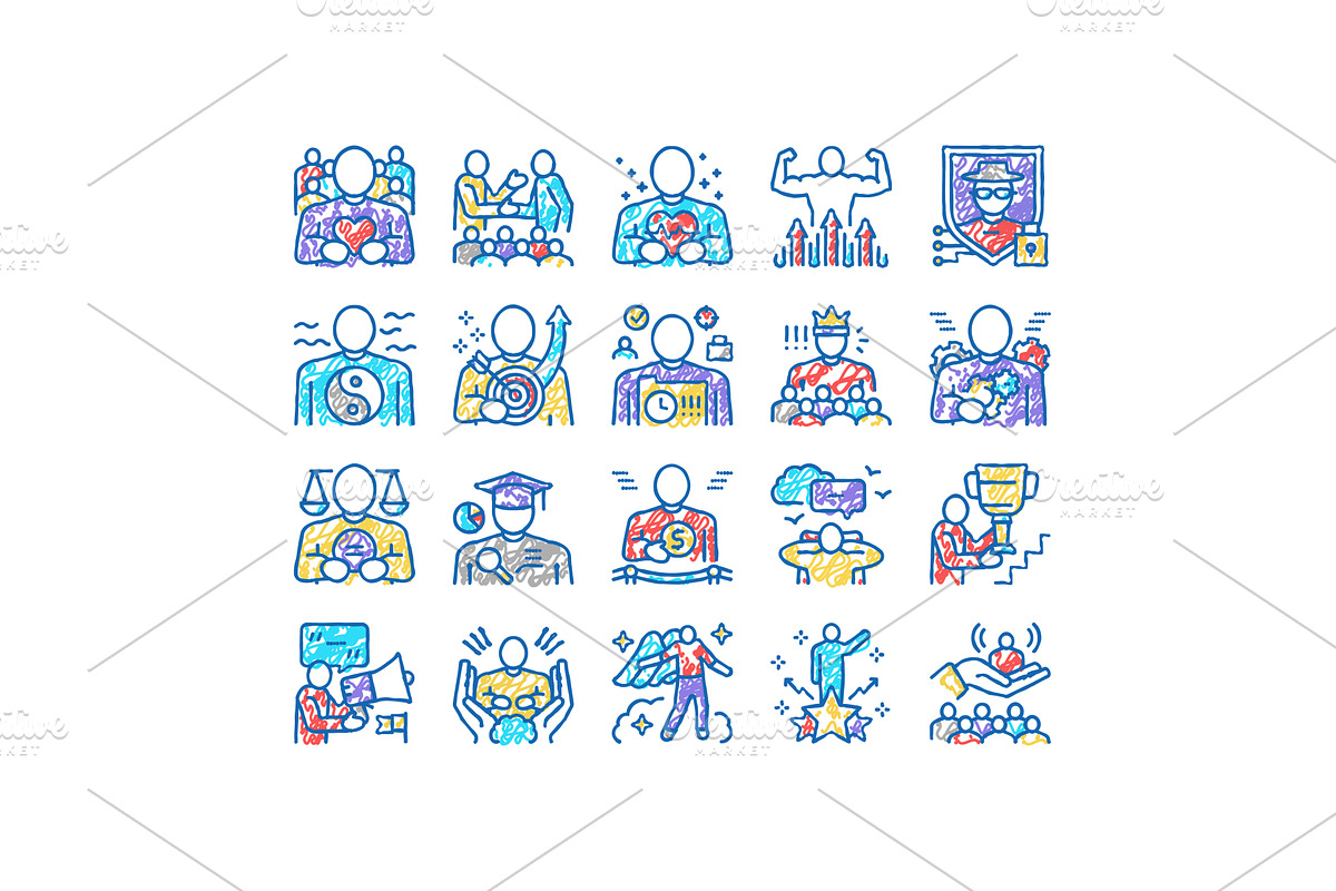 Values Human Life set Icons hand, an Object Illustration by pikepicture
