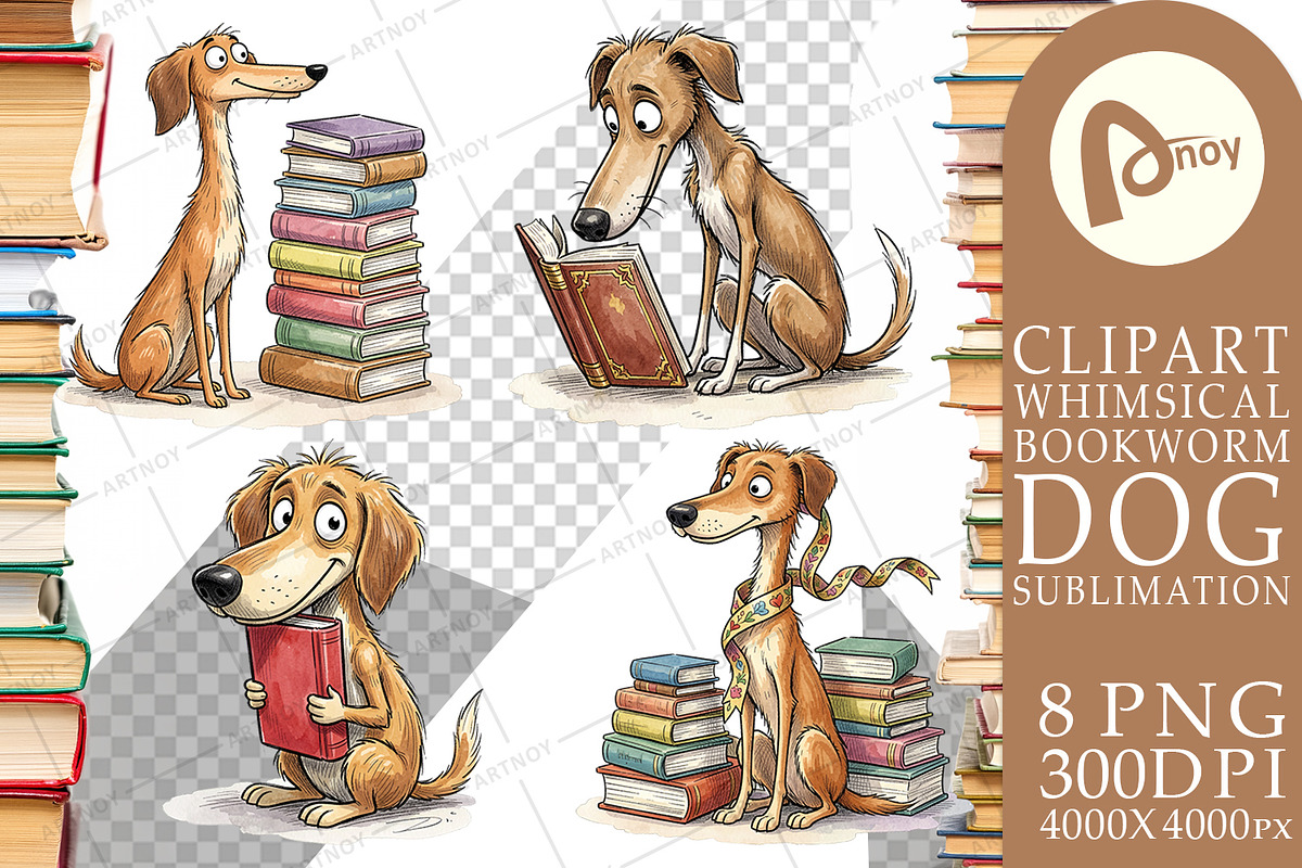 Bookworm Dog Sublimation PNG, an Animal Illustration by Artnoy (Photo 9 of 18)