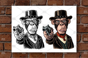 Monkey Gentleman Hold Revolver