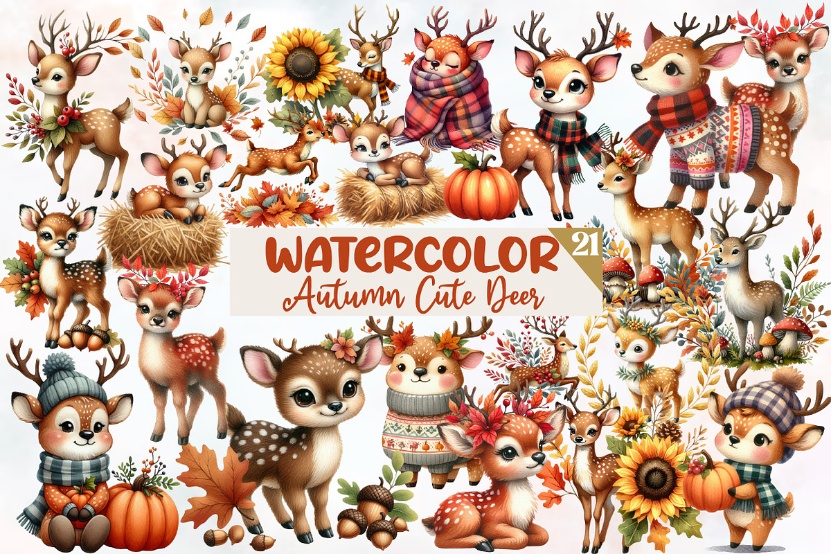 Autumn Cute Deer Clipart, a Seasonal Illustration by Designworld (Photo 1 of 6)