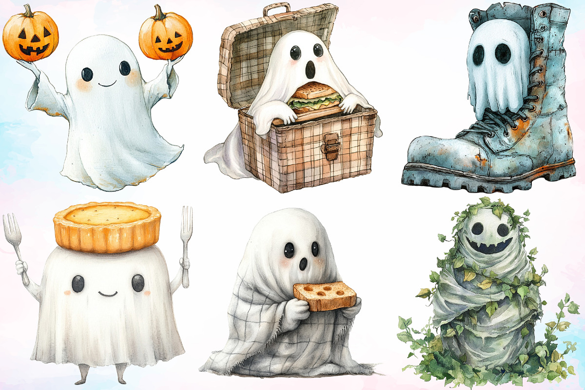 Watercolor Funny Autumn Ghost PNG, a Seasonal Illustration by Canvas Craft (Photo 3 of 8)