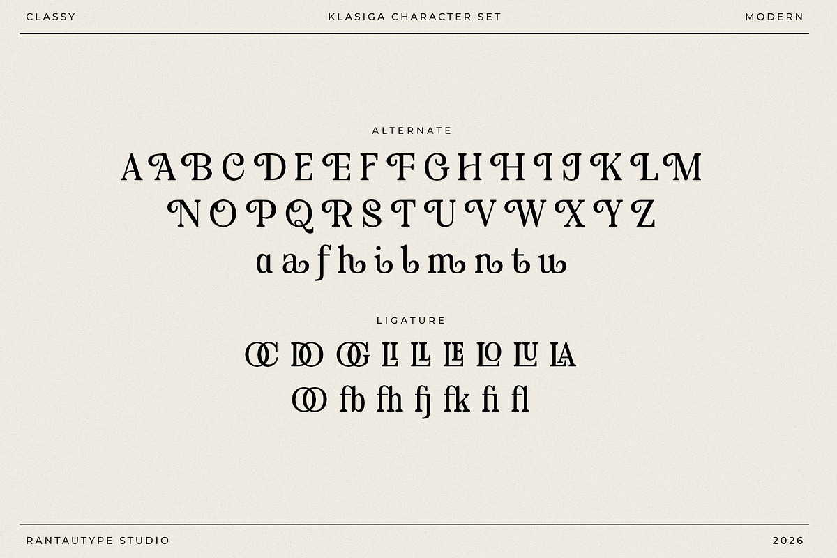 Klasiga Modern Classy Serif Font, a Serif Font by RantautypeStudio (Photo 17 of 17)