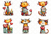 Quirky Valentine Cats Clipart, an Animal Illustration by Black Bird Studio (Thumbnail 2 of 6)