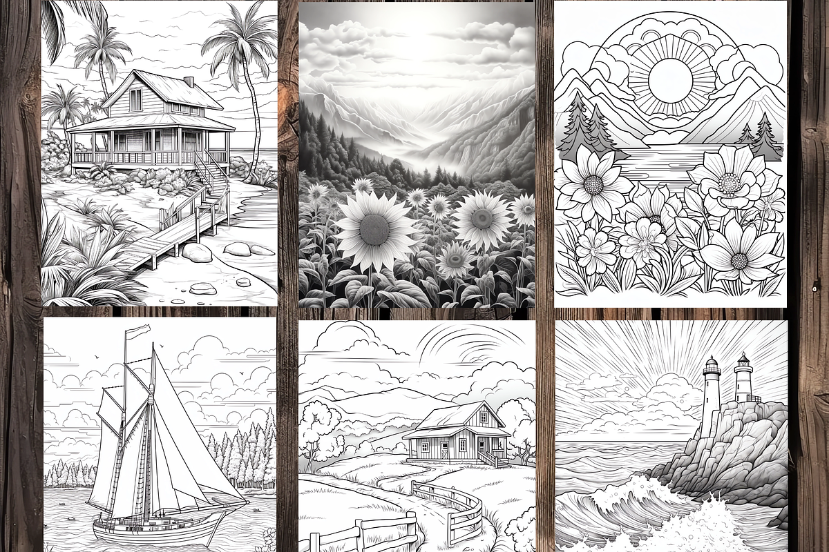 BOHO Nature Landscape Coloring Pages, a Brochure Template by LA Design (Photo 5 of 10)