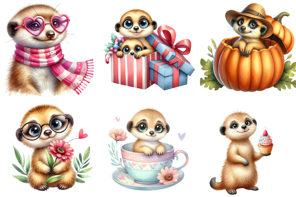 Cute Meerkat Sublimation Clipart, an Illustration by Watercolor design (Photo 3 of 4)