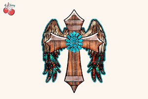 Wing Cross Turquoise Sublimation PNG