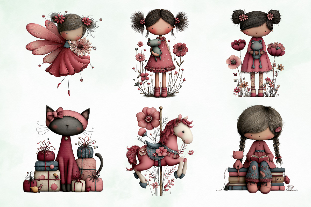 Whimsical Flowers and Girls Clipart, an Illustration by Creative Art (Photo 7 of 11)