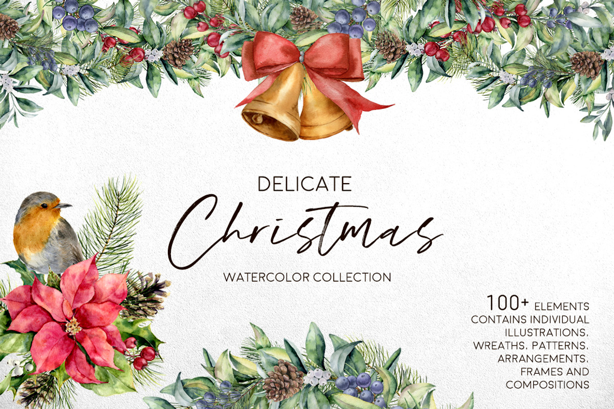 Delicate Christmas Watercolor bundle, a Seasonal Illustration by Yuliya Derbisheva (Photo 1 of 14)