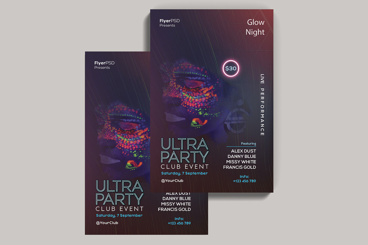 Ultra Glow Party PSD Flyer, a Flyer Template by Naim Selmani (Photo 3 of 3)