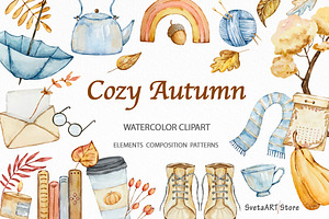 Watercolor Cozy Autumn Clipart