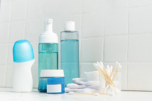 Skincare products and hygiene items for daily wellness routine, a Beauty & Fashion Photo by Olena Rudo