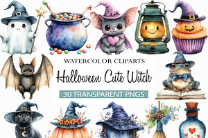 Halloween Cute Witch Clipart Bundle, an Illustration by Craft Nest