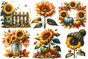 Vintage Sunflowers Autumn Clipart, an Illustration by OK Design (Thumbnail 3 of 5)