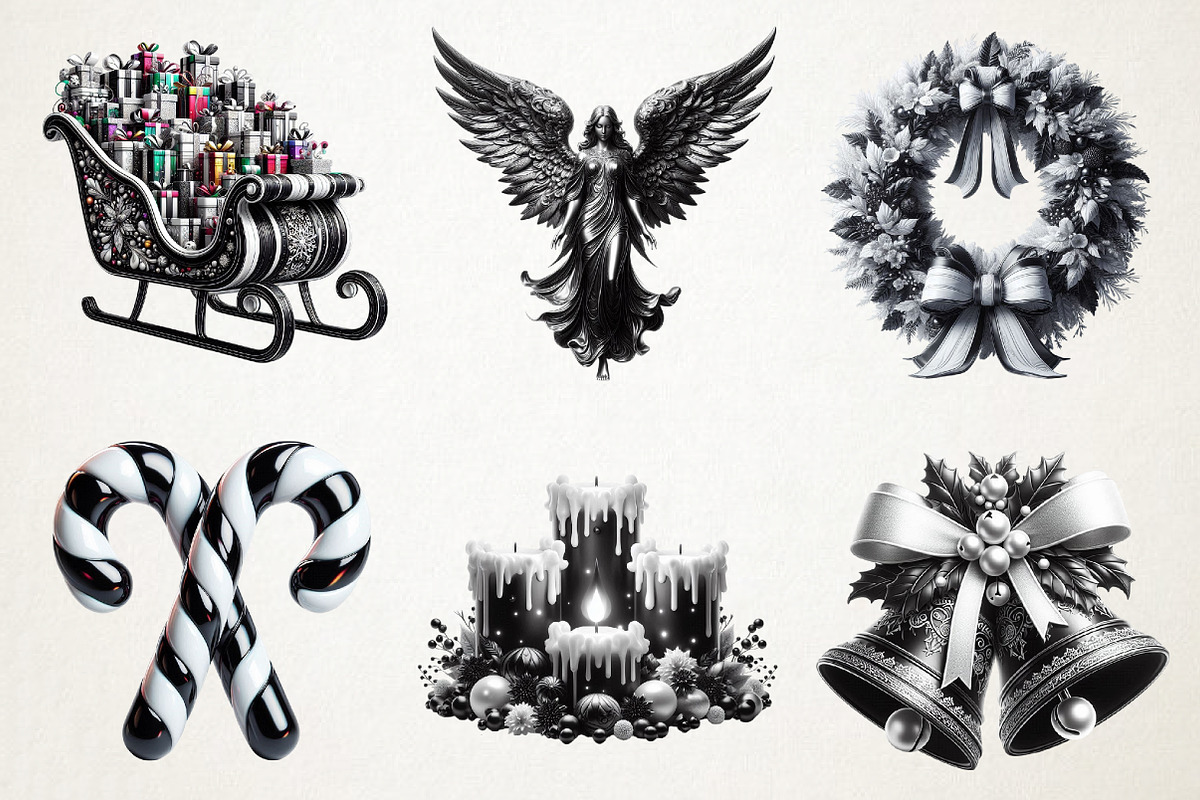 Black And White Christmas  Clipart, an Illustration by RobertsArt (Photo 4 of 5)