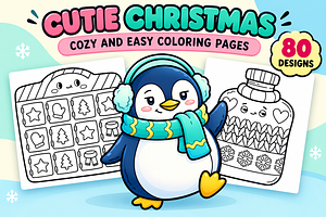 Cutie Christmas Coloring Pages #3, a Seasonal Illustration by Inkivelle Studio