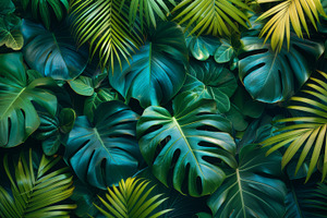 Lush Tropical Leaves Creating a Dense Green Canopy of Nature, a Photo by AS photostudio