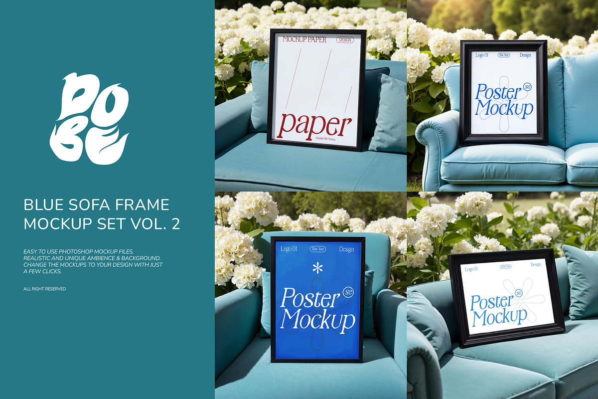Blue Sofa Frame Mockup Set - Vol 2, a Merchandise Mockup by DOBE Studio (Photo 1 of 4)