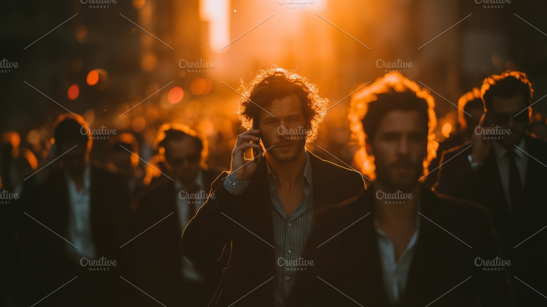 Business professional commuting during golden hour in busy urban city street, a Business Photo by AS photostudio