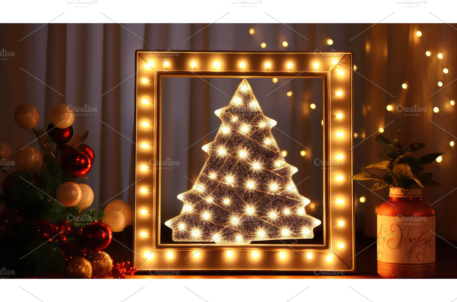 captures christmas light photo frame, a Background Photo by pikepicture