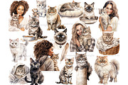 Cat Lover Clipart | Pet Illustration, an Animal Illustration by GlamArtZhanna (Thumbnail 3 of 6)