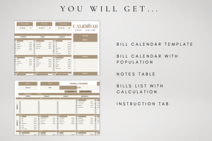 Monthly Bill Calendar Excel Template