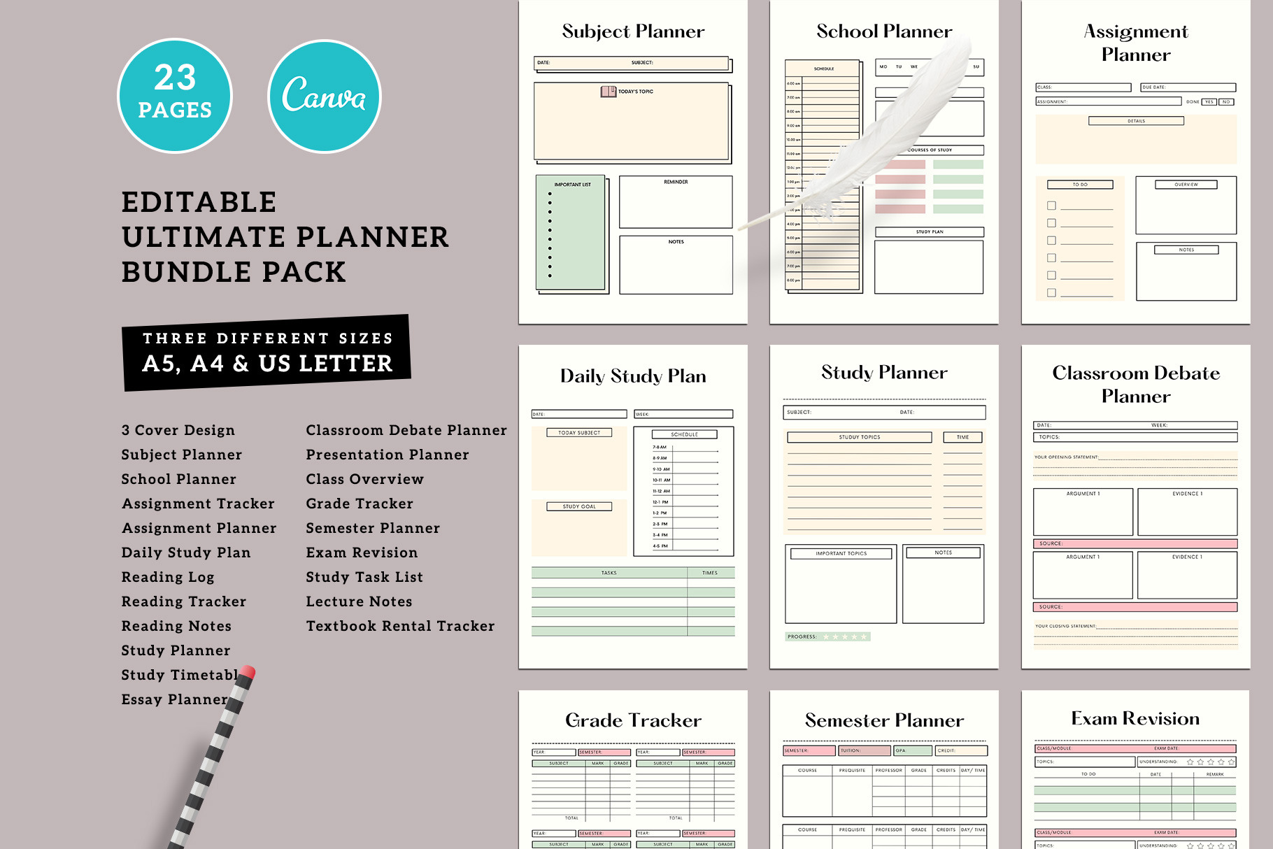 Ultimate Study Planner Bundle Vol.37, a Stationery Template by Amit Debnath