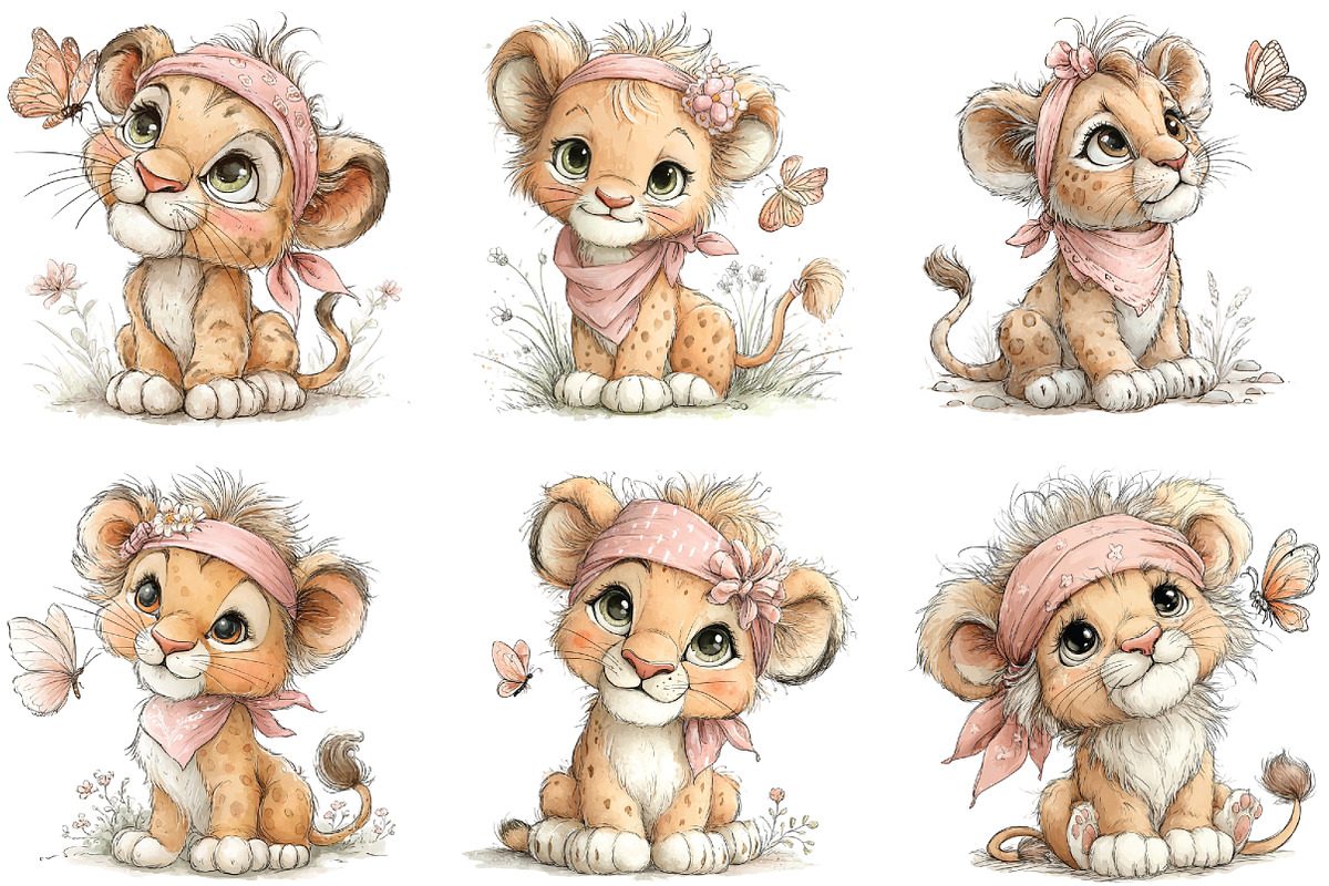 Baby Lion With Butterfly Clipart, an Illustration by CraftArtStudio (Photo 4 of 6)