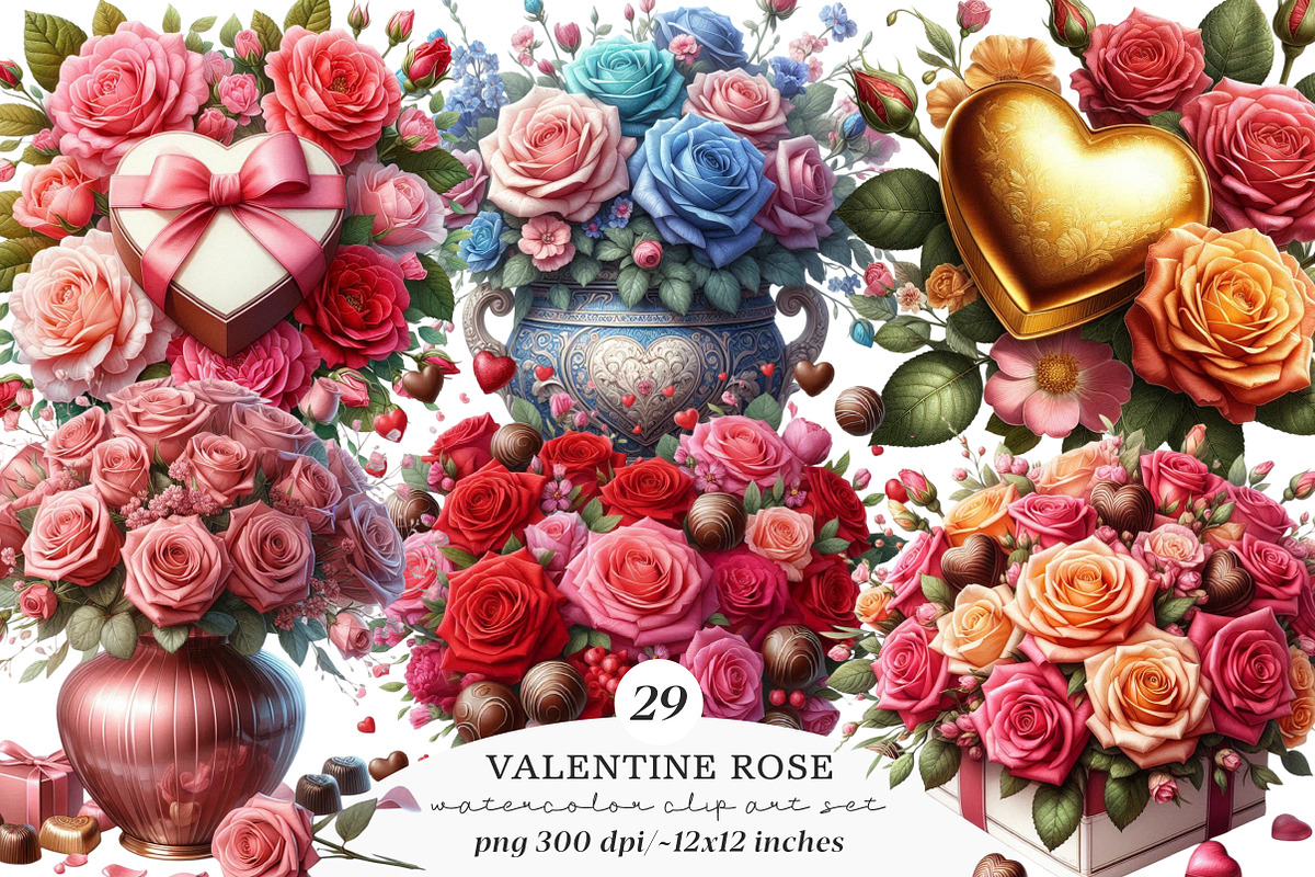 Valentine Rose Bouquets Clipart, an Illustration by SinaCreation (Photo 1 of 10)