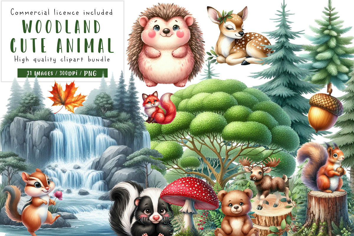 Cute Woodland Animal Clipart, an Illustration by CreationArt (Photo 1 of 5)