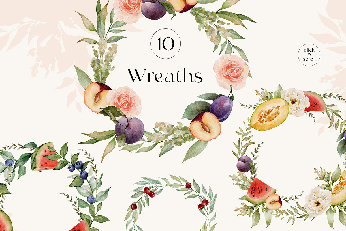 FRUITY SUMMER watercolor floral set, a Seasonal Illustration by Yuliia Lashevska (Photo 7 of 13)