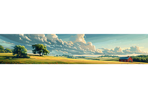 Sunny Countryside Rolling Hills Red, an Object Illustration by AlexArt