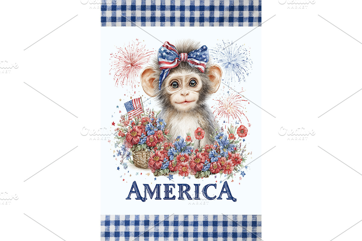 Patriotic Monkey Art for Designers, an Animal Illustration by Art Paradise Studios