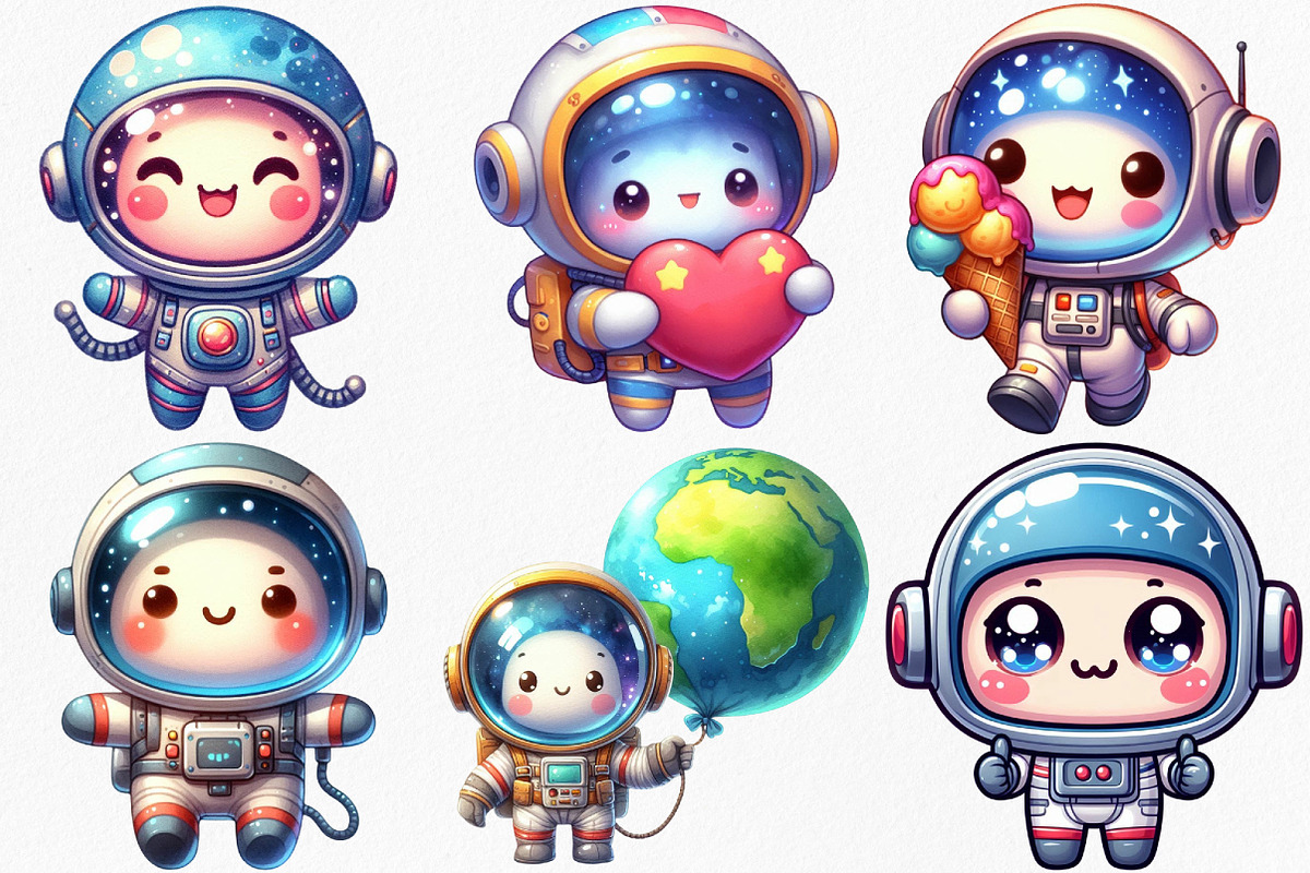 Kawaii Astronaut Clipart Bundle, an Illustration by Canvas Craft (Photo 3 of 7)