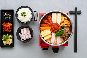 Korean Food Budae Jjigae Hot Pot, a Food & Drink Photo by Stock Shape