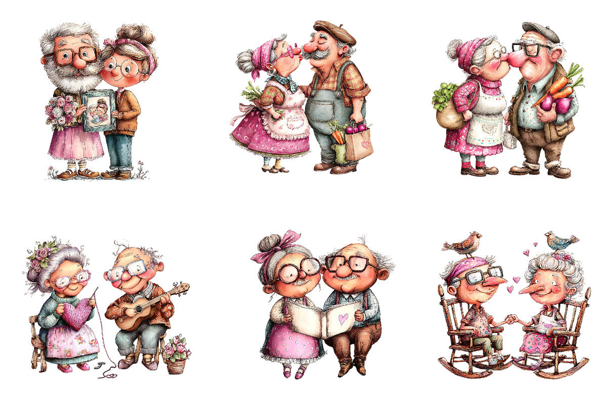 Quirky Valentine Elderly Couple Clip, an Illustration by CreationArt (Photo 4 of 7)