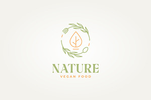 Vegan Healthy Food Line Art Logo