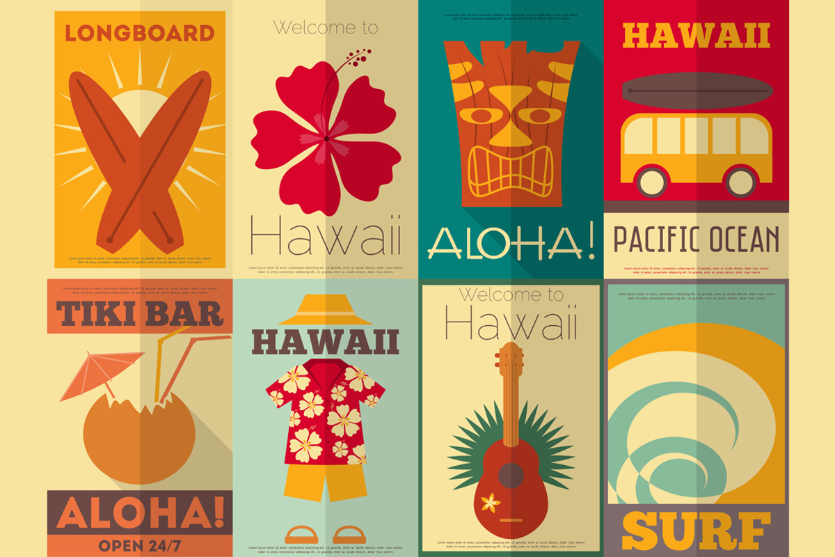 Retro Hawaii posters collection, an Illustration by ELFIVETROV DESIGN
