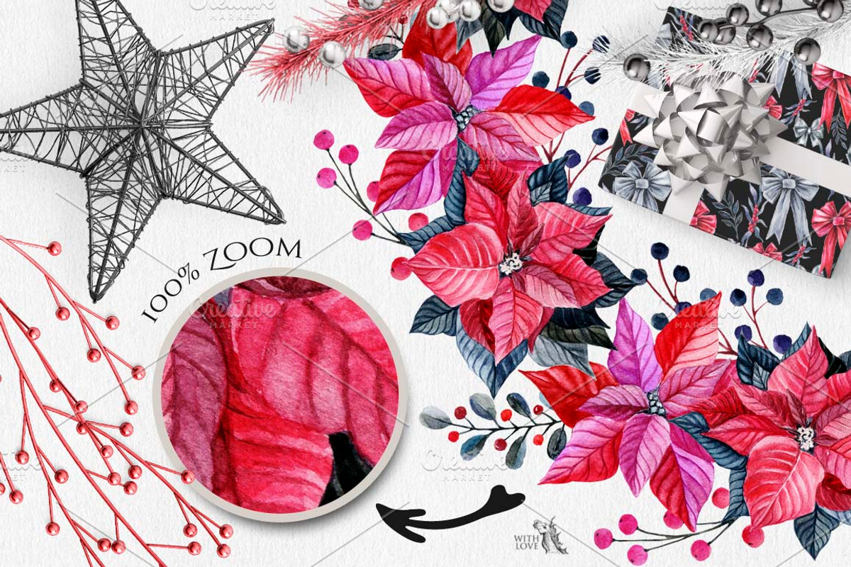 Watercolor Red & Black Christmas Set, an Illustration by Fluffy Unicorn (Photo 5 of 6)